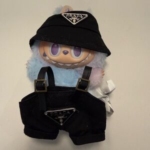 Labubu Black Bucket Hat and Overall Set